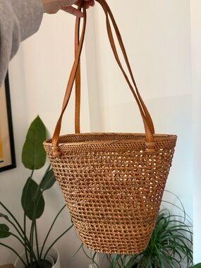 Woven Brown Crochet Tote Bag - Unbranded